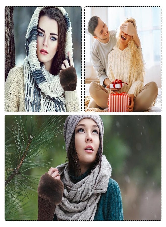 CABODYALS 2 Pairs Brown Knit Fingerless Gloves Winter Crochet Coffee Furry Arm Warm Sleeves Soft Fluffy Knitting Thumb Hole Faux Fur Hand Wrist Warmer Mittens for Women Typing Driving Activity Outings - Image 5